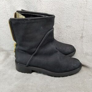Zara Basic Shoes Womens EU 38 US 7 Black Leather Zip Gold Combat Boots *Read*